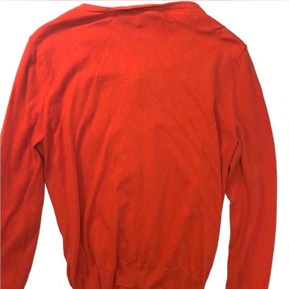 Adorable S/M red orange cardigan with delicate ruffles and square buttons. - Picture 2 of 5